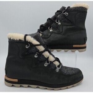 SOREL Sneakchic Alpine Holiday Boot Women's 9 Gray/Black/Dark Stone Shearling
